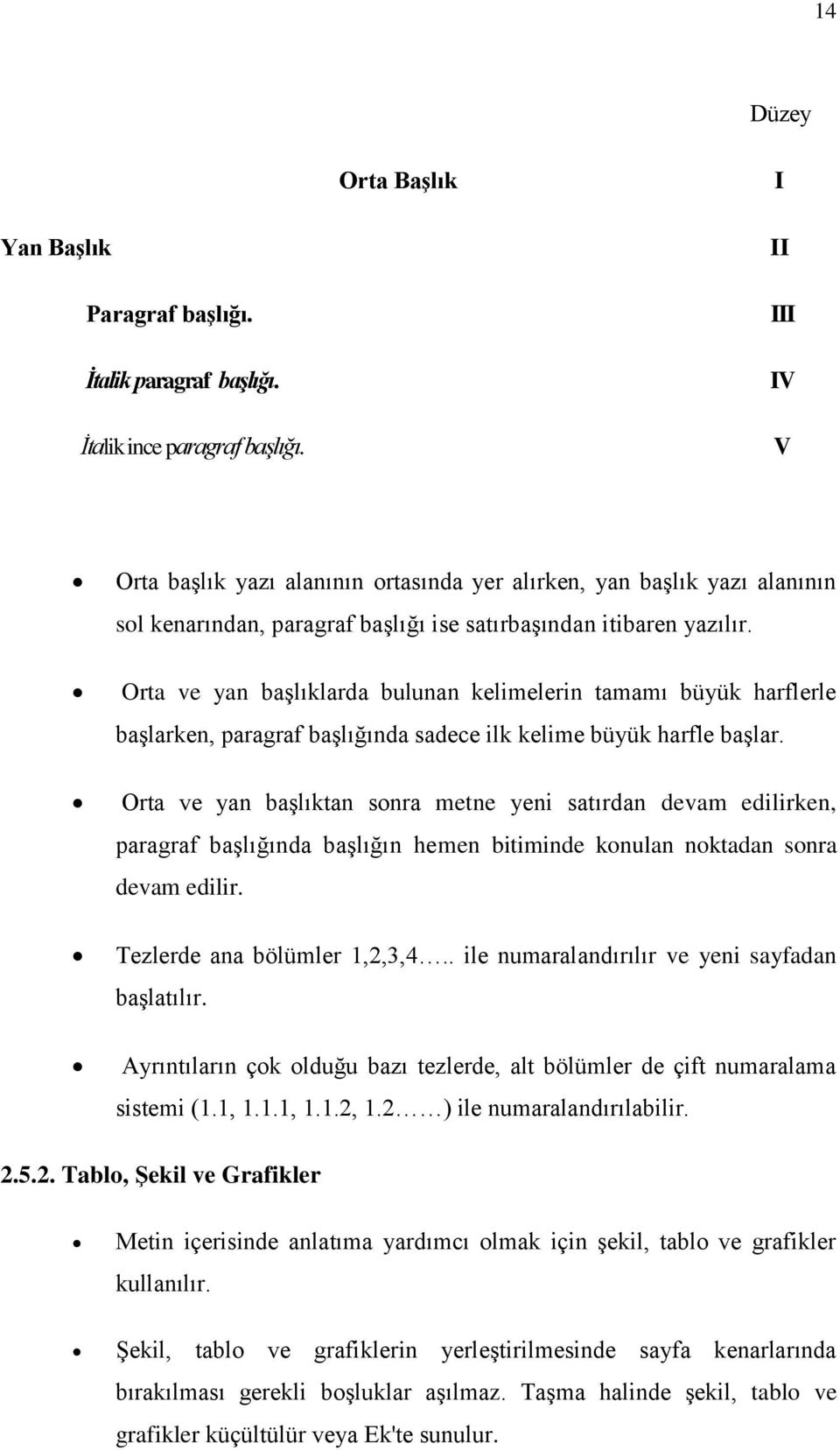 Orta ve yan başlıklarda bulunan kelimelerin tamamı büyük harflerle başlarken, paragraf başlığında sadece ilk kelime büyük harfle başlar.