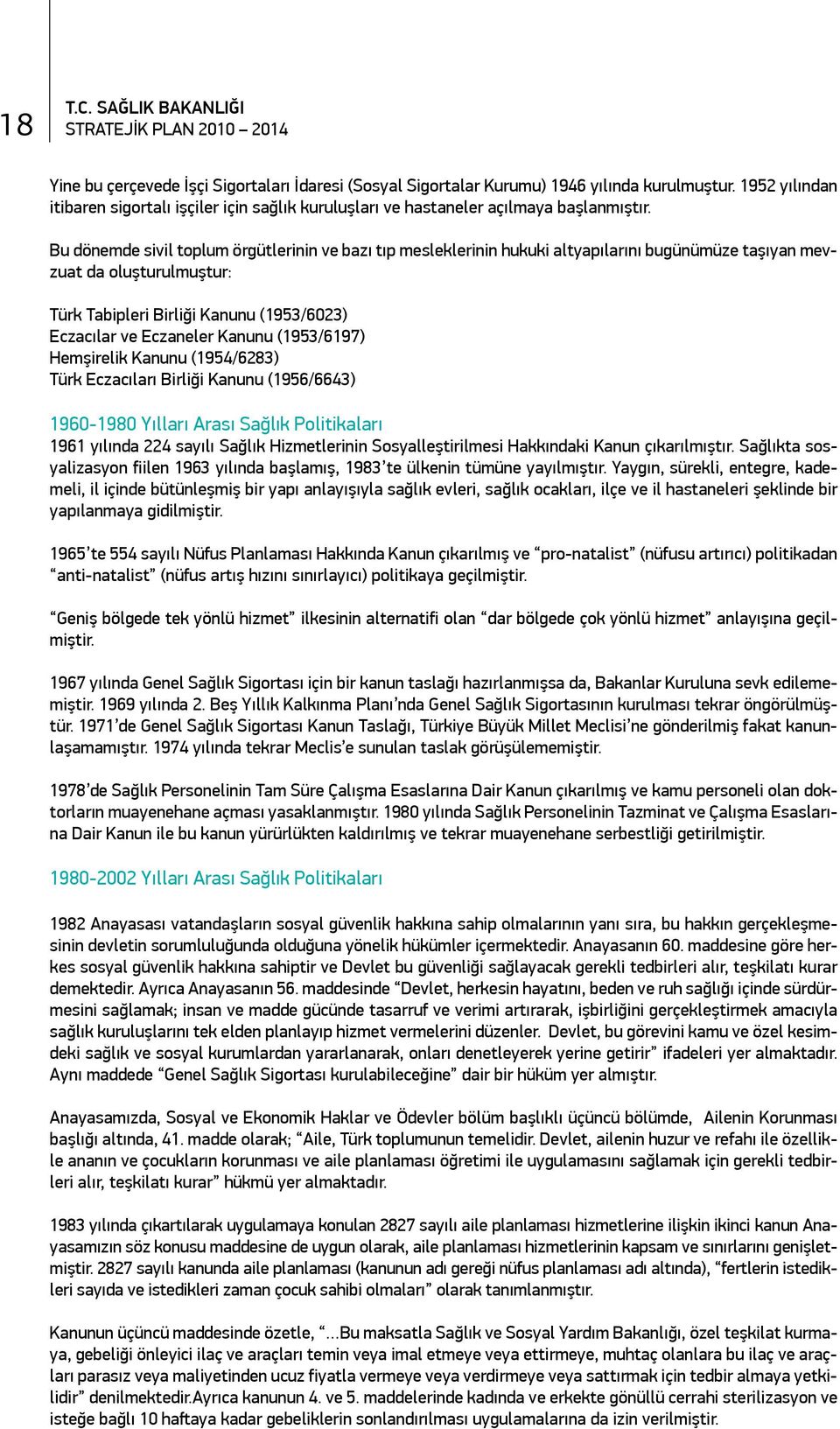 Bu dönemde sivil toplum örgütlerinin ve bazı tıp mesleklerinin hukuki altyapılarını bugünümüze taşıyan mevzuat da oluşturulmuştur: Türk Tabipleri Birliği Kanunu (1953/6023) Eczacılar ve Eczaneler