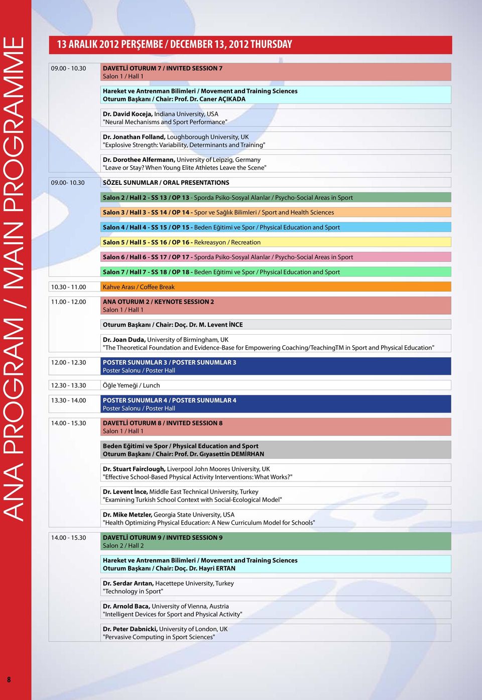 David Koceja, Indiana University, USA "Neural Mechanisms and Sport Performance" Dr. Jonathan Folland, Loughborough University, UK "Explosive Strength: Variability, Determinants and Training" Dr.