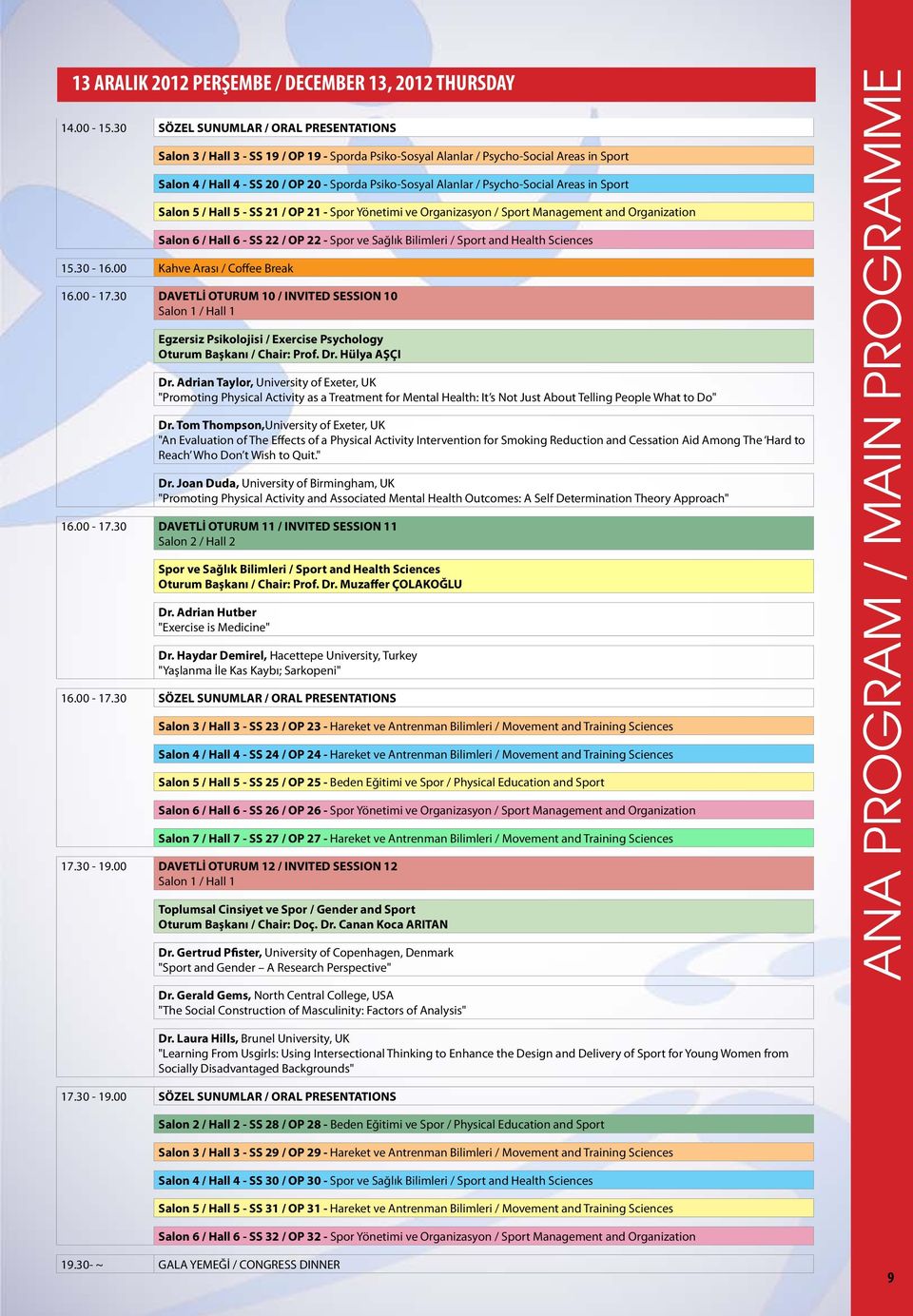 Psycho-Social Areas in Sport Salon 5 / Hall 5 - SS 21 / OP 21 - Spor Yönetimi ve Organizasyon / Sport Management and Organization Salon 6 / Hall 6 - SS 22 / OP 22 - Spor ve Sağlık Bilimleri / Sport