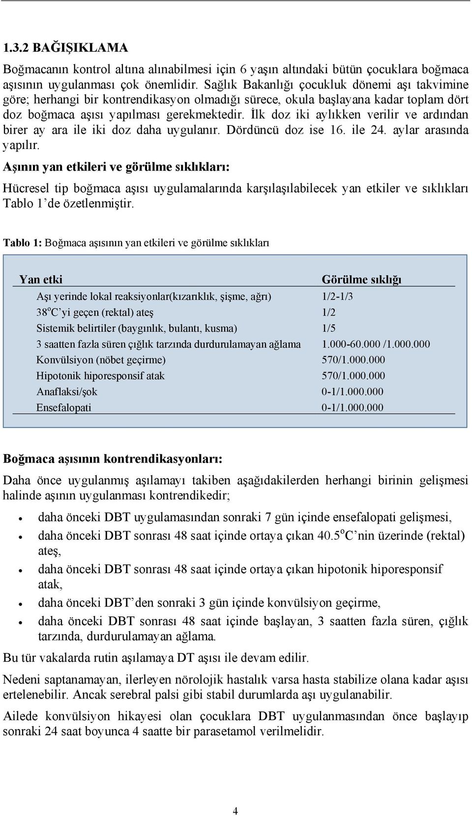 İlk doz iki aylıkken verilir ve ardından birer ay ara ile iki doz daha uygulanır. Dördüncü doz ise 16. ile 24. aylar arasında yapılır.