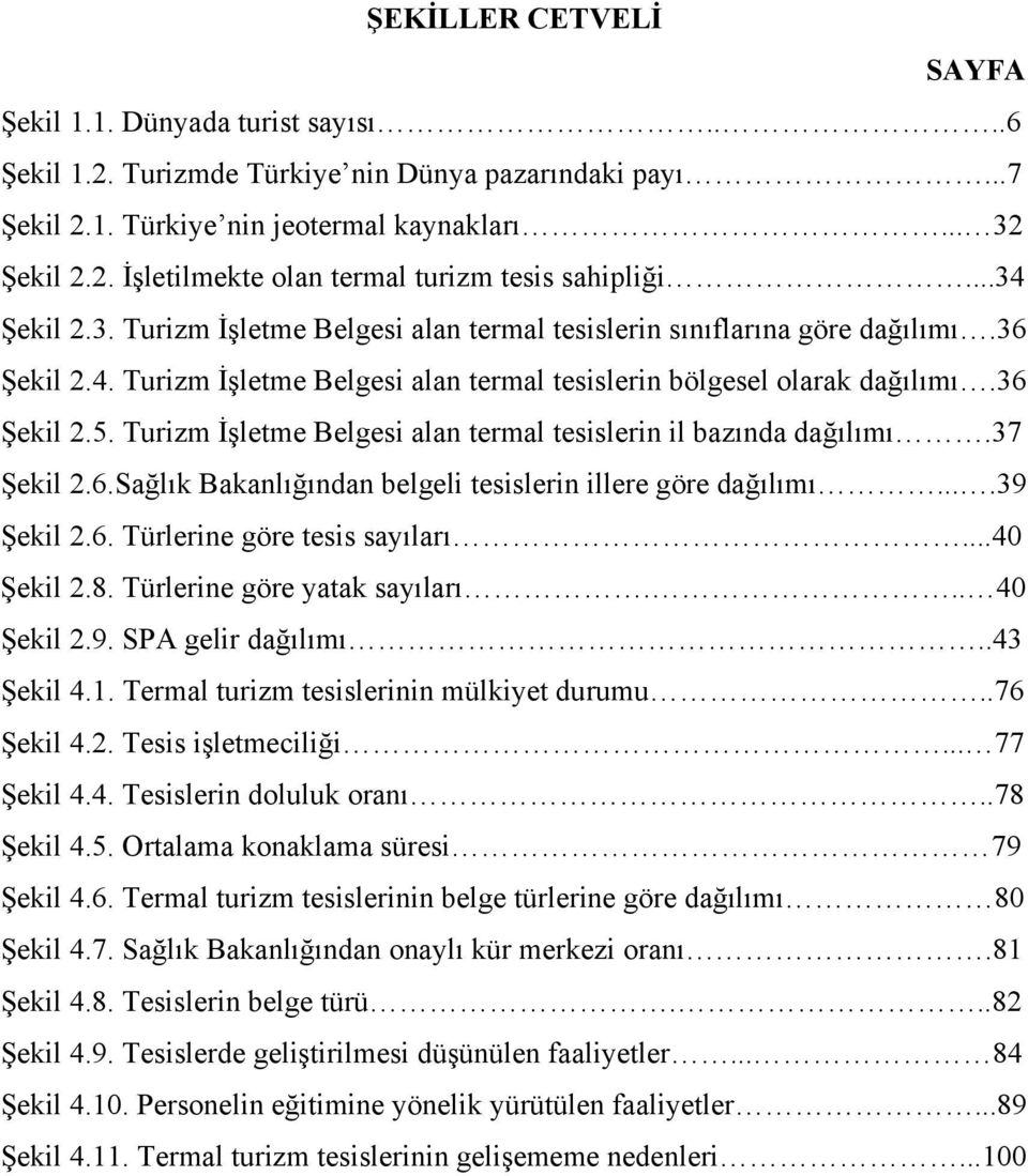 Turizm İşletme Belgesi alan termal tesislerin il bazında dağılımı.37 Şekil 2.6.Sağlık Bakanlığından belgeli tesislerin illere göre dağılımı....39 Şekil 2.6. Türlerine göre tesis sayıları...40 Şekil 2.