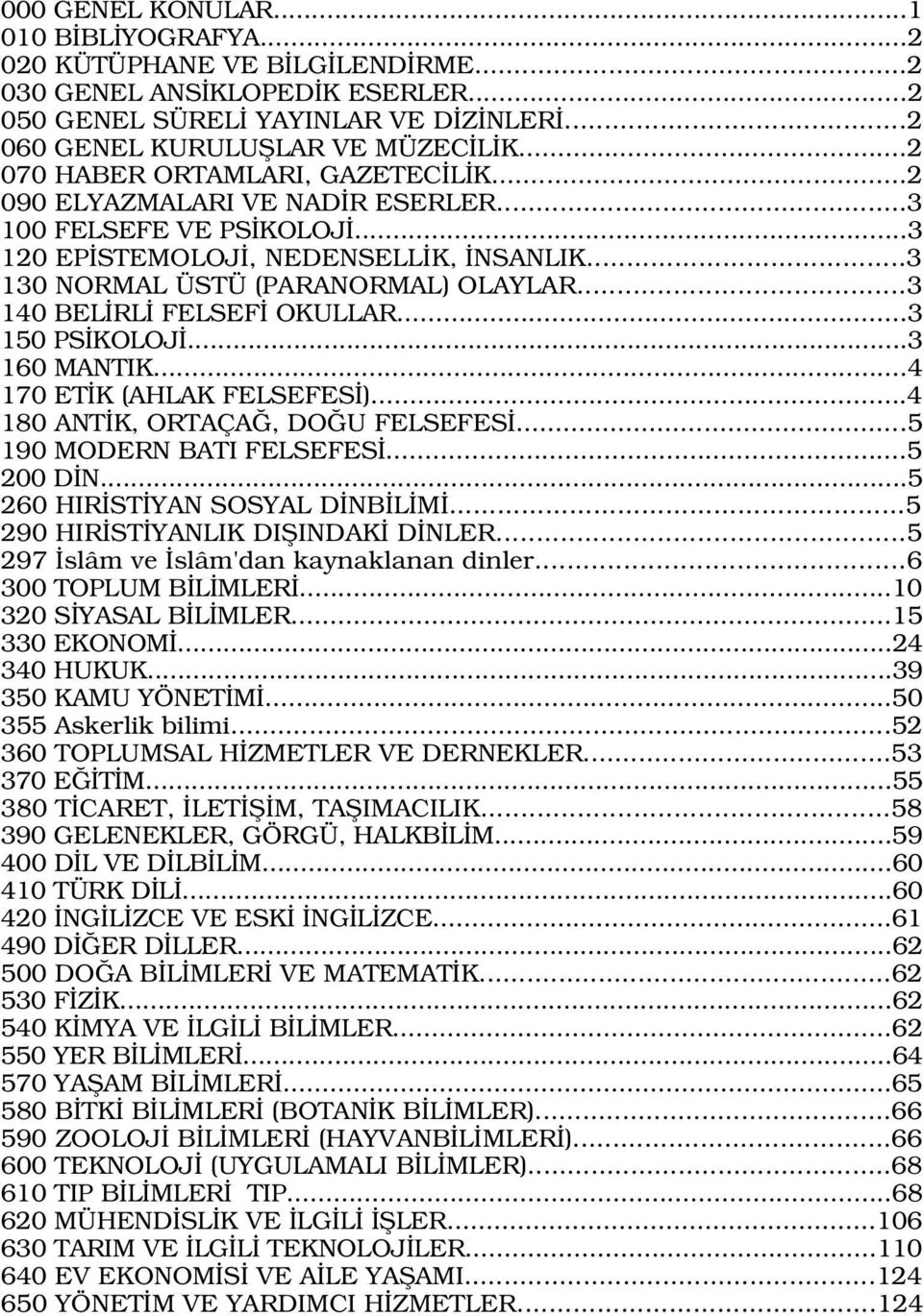 ..3 140 BEL RL FELSEF OKULLAR...3 150 PS KOLOJ...3 160 MANTIK...4 170 ET K (AHLAK FELSEFES )...4 180 ANT K, ORTAÇA, DO U FELSEFES...5 190 MODERN BATI FELSEFES...5 200 D N.