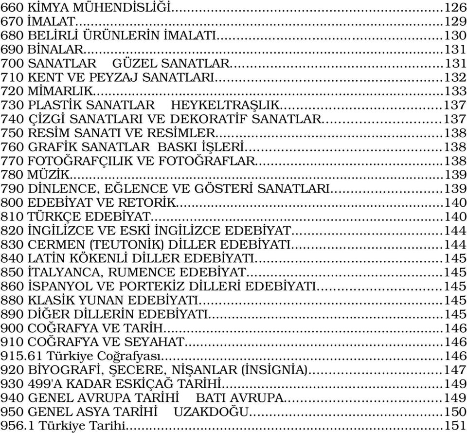 ..138 780 MÜZ K...139 790 D NLENCE, E LENCE VE GÖSTER SANATLARI...139 800 EDEB YAT VE RETOR K...140 810 TÜRKÇE EDEB YAT...140 820 NG L ZCE VE ESK NG L ZCE EDEB YAT.