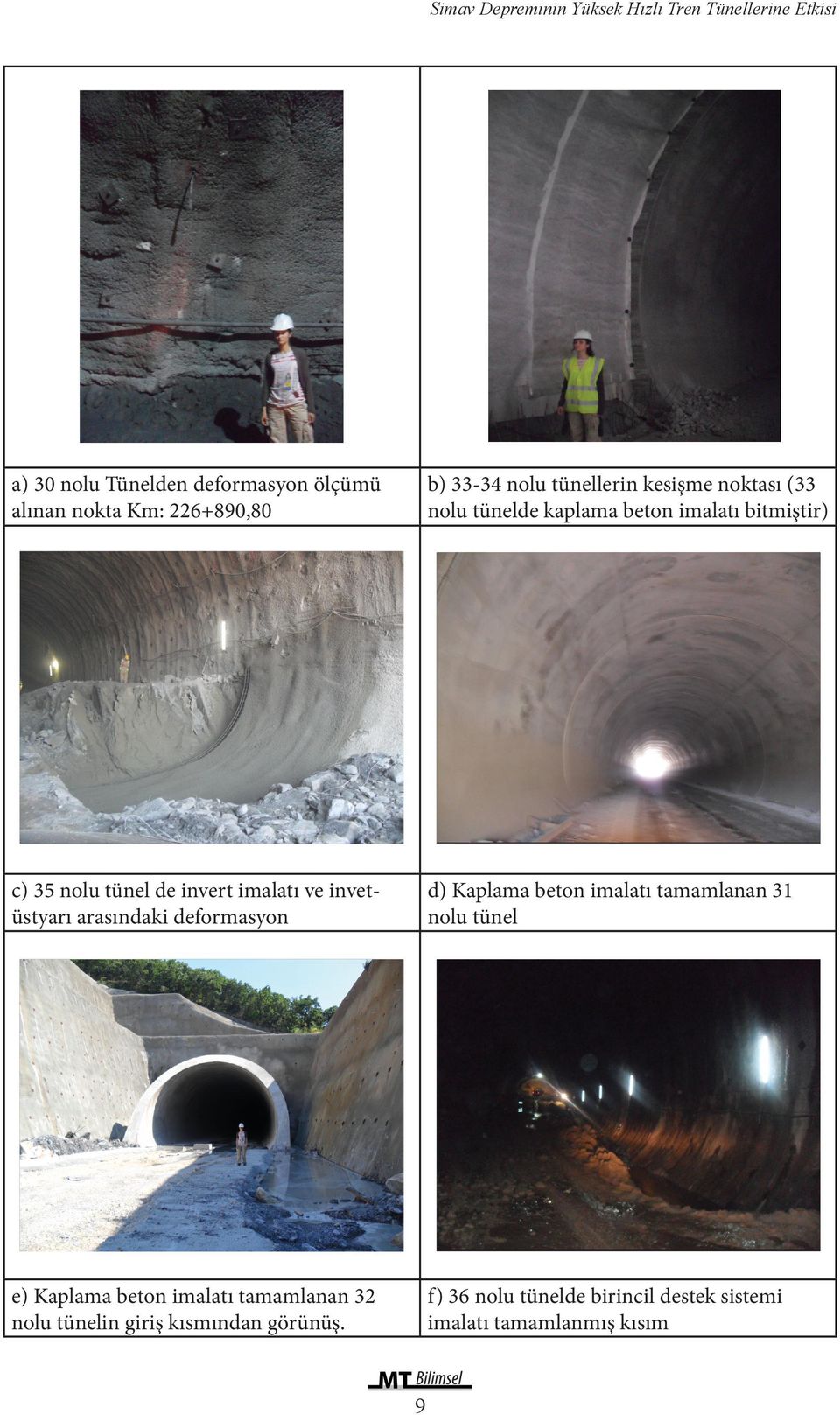 imalatı ve invetüstyarı arasındaki deformasyon d) Kaplama beton imalatı tamamlanan 31 nolu tünel e) Kaplama beton