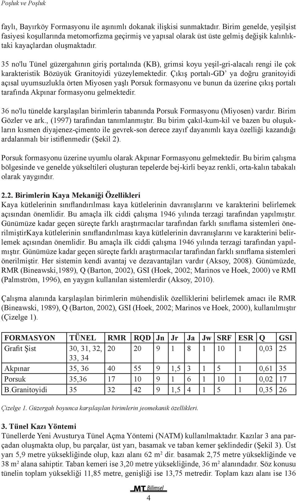 35 no'lu Tünel güzergahının giriş portalında (KB), grimsi koyu yeşil-gri-alacalı rengi ile çok karakteristik Bözüyük Granitoyidi yüzeylemektedir.