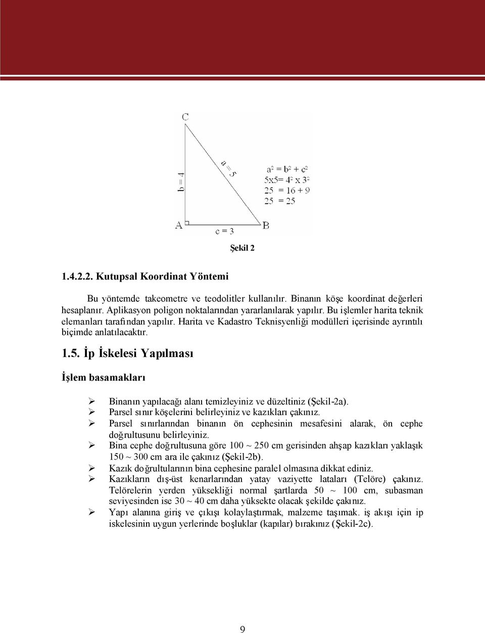 İp İskelesi Yapılması İşlem basamakları Binan yapılacağıalatemizleyiniz ve düzeltiniz (Şekil-2a). Parsel sır köşelerini belirleyiniz ve kazıklarıçakız.