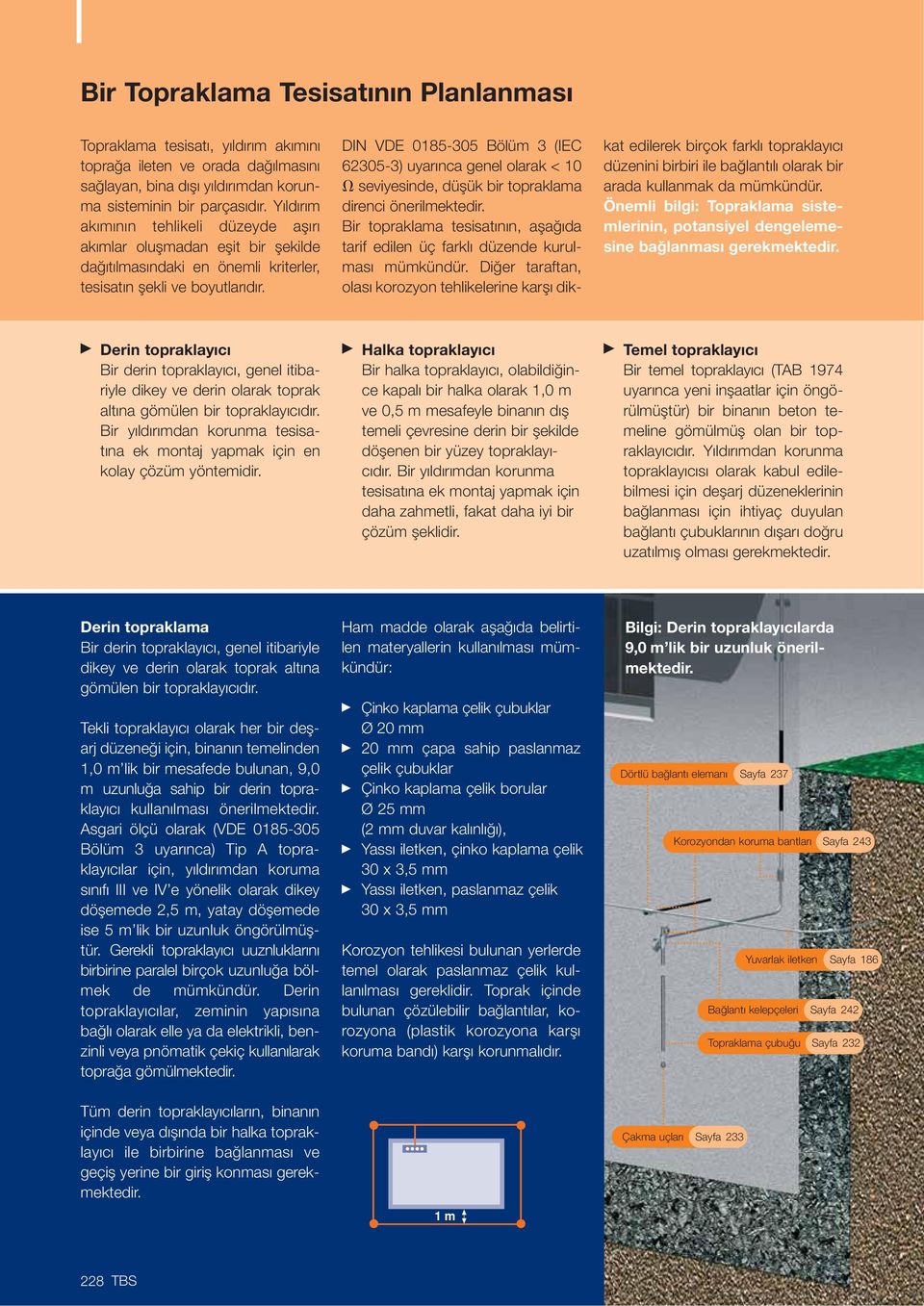 DIN VDE 0185-305 ölüm 3 (IEC 62305-3) uyar nca genel olarak < 10 seviyesinde, düflük bir topraklama direnci önerilmektedir.