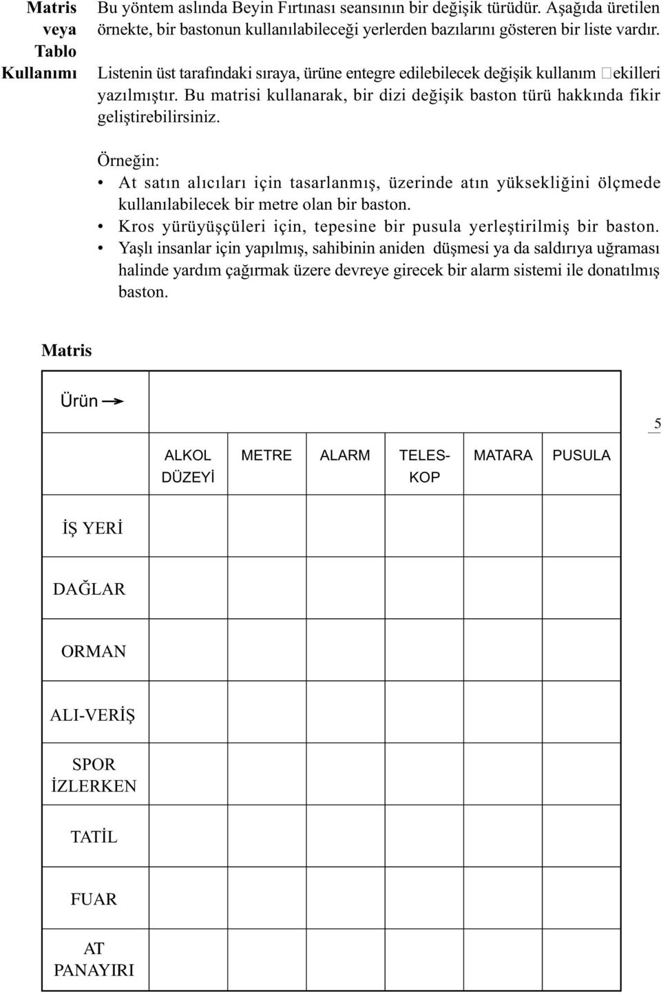 Örneðin: At satýn alýcýlarý için tasarlanmýþ, üzerinde atýn yüksekliðini ölçmede kullanýlabilecek bir metre olan bir baston. Kros yürüyüþçüleri için, tepesine bir pusula yerleþtirilmiþ bir baston.