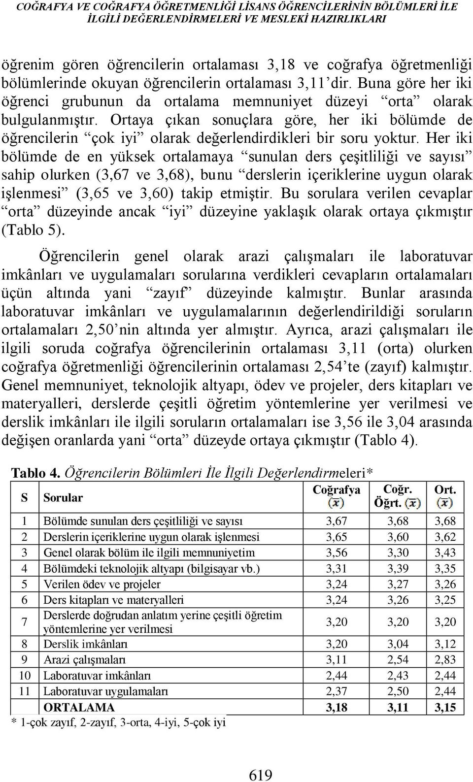 Ortaya çıkan sonuçlara göre, her iki bölümde de öğrencilerin çok iyi olarak değerlendirdikleri bir soru yoktur.