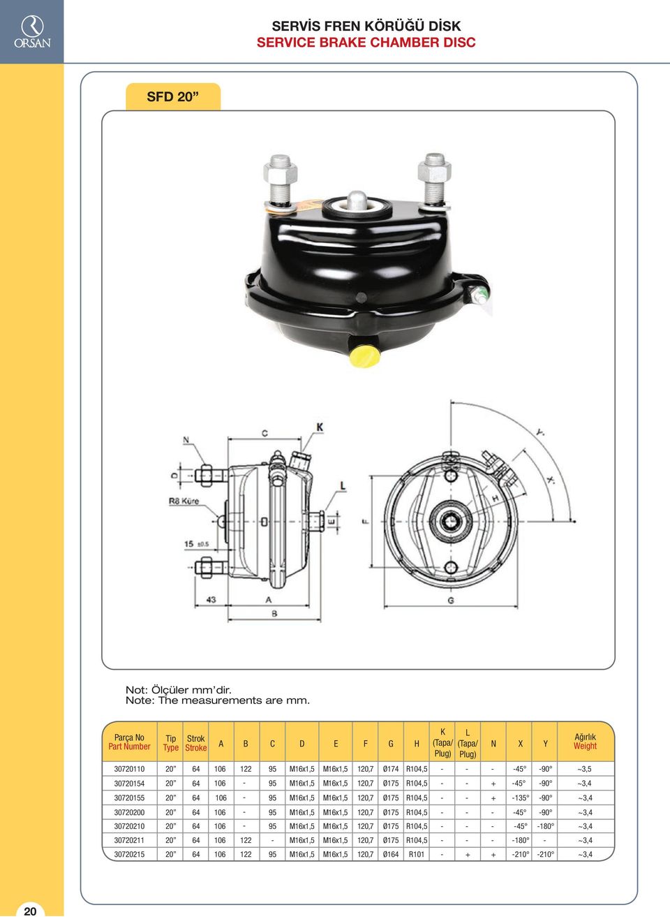 Ø174 R104,5 45 9 ~3,5 30720154 20 64 106 95 Ø175 R104,5 45 9 ~3,4 30720155 20 64 106 95 Ø175 R104,5 135 9 ~3,4 30720200 30720210 20