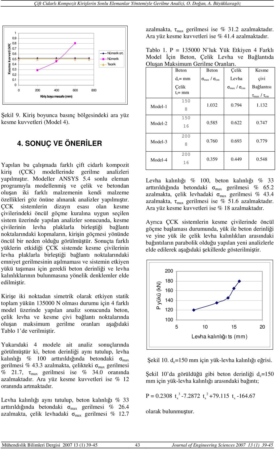 ÇCK sistemlerin dizayn esası olan kesme çivilerindeki önül göçme kuralına uygun seçilen sistem üzerinde yapılan analizler sonuunda, kesme çivilerinin levha plaklarla birleştiği bağlantı