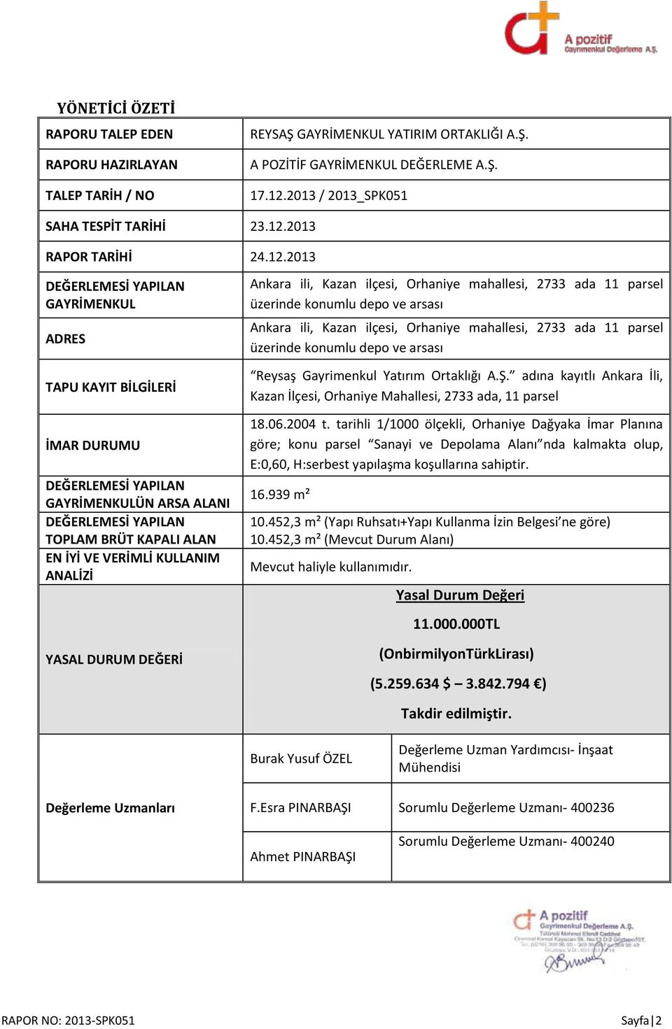 ANALİZİ YASAL DURUM DEĞERİ Ankara ili, Kazan ilçesi, Orhaniye mahallesi, 2733 ada 11 parsel üzerinde konumlu depo ve arsası Ankara ili, Kazan ilçesi, Orhaniye mahallesi, 2733 ada 11 parsel üzerinde