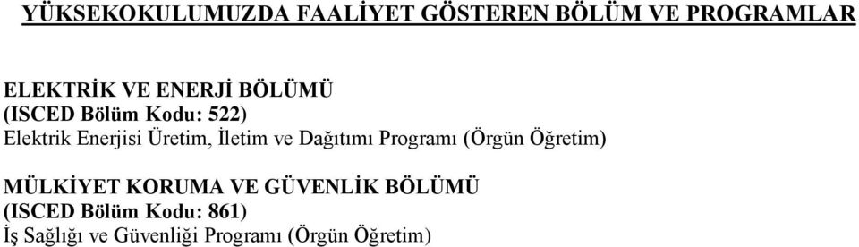 ve Dağıtımı Programı (Örgün Öğretim) MÜLKİYET KORUMA VE GÜVENLİK