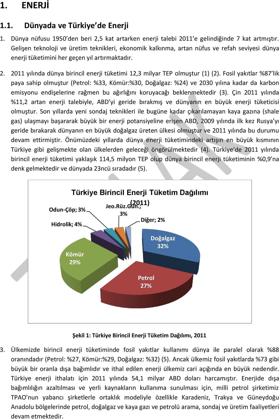 2011 yılında dünya birincil enerji tüketimi 12,3 milyar TEP olmuştur (1) (2).