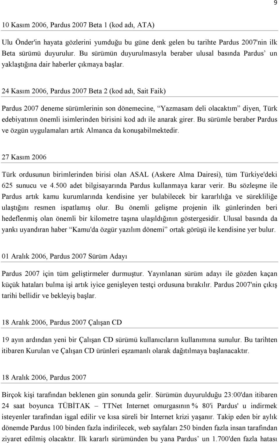 24 Kasım 2006, Pardus 2007 Beta 2 (kod adı, Sait Faik) Pardus 2007 deneme sürümlerinin son dönemecine, Yazmasam deli olacaktım diyen, Türk edebiyatının önemli isimlerinden birisini kod adı ile anarak