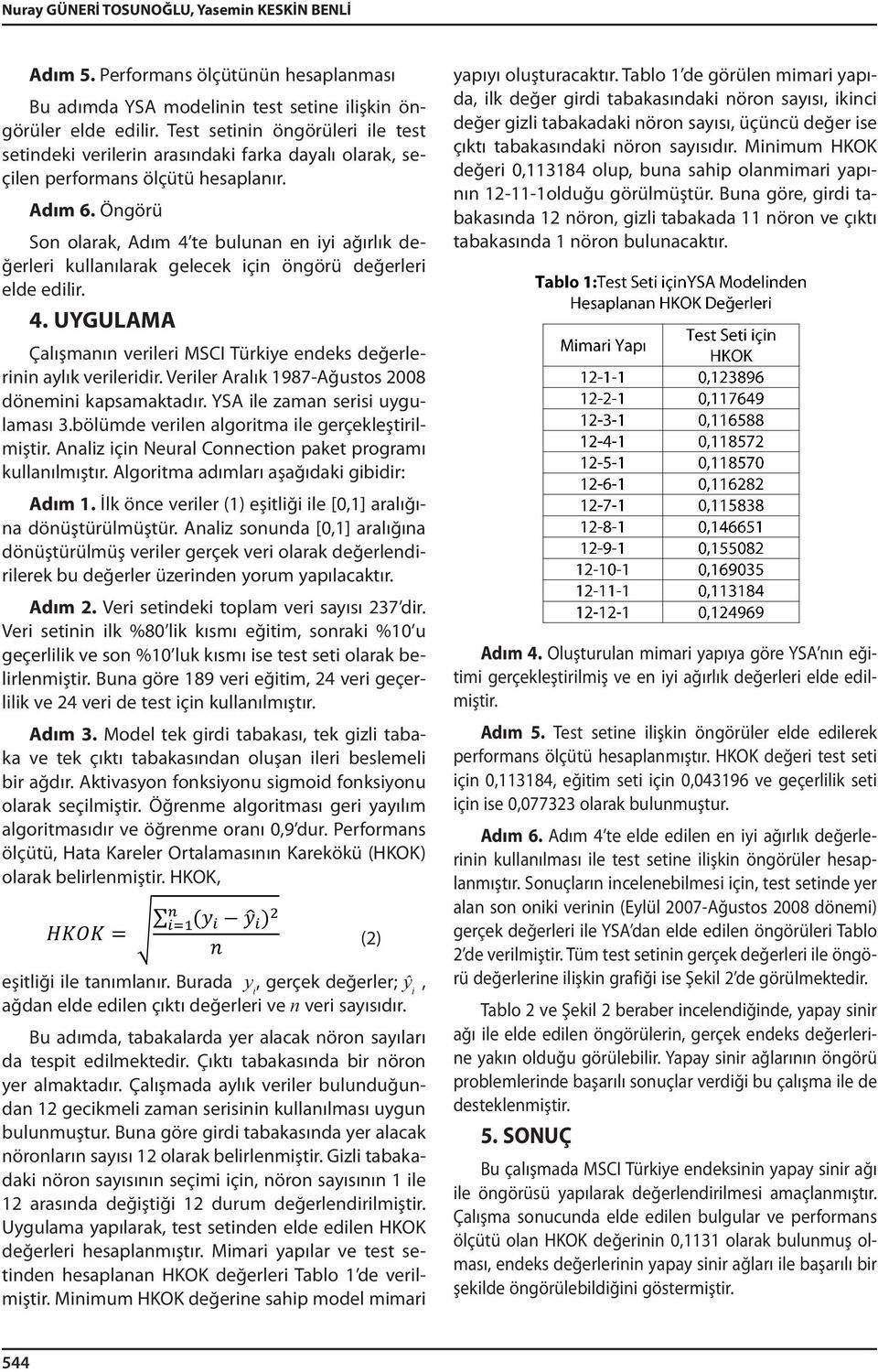 Öngörü Son olarak, Adım 4 te bulunan en iyi ağırlık değerleri kullanılarak gelecek için öngörü değerleri elde edilir. 4. UYGULAMA Çalışmanın verileri MSCI Türkiye endeks değerlerinin aylık verileridir.