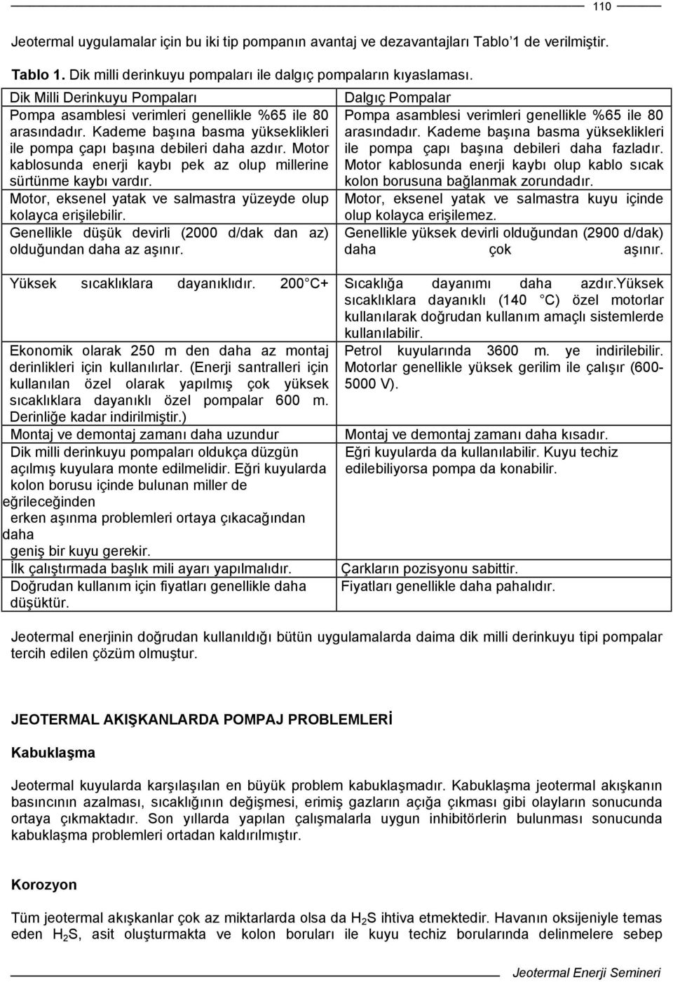 Motor kablosunda enerji kaybı pek az olup millerine sürtünme kaybı vardır. Motor, eksenel yatak ve salmastra yüzeyde olup kolayca erişilebilir.