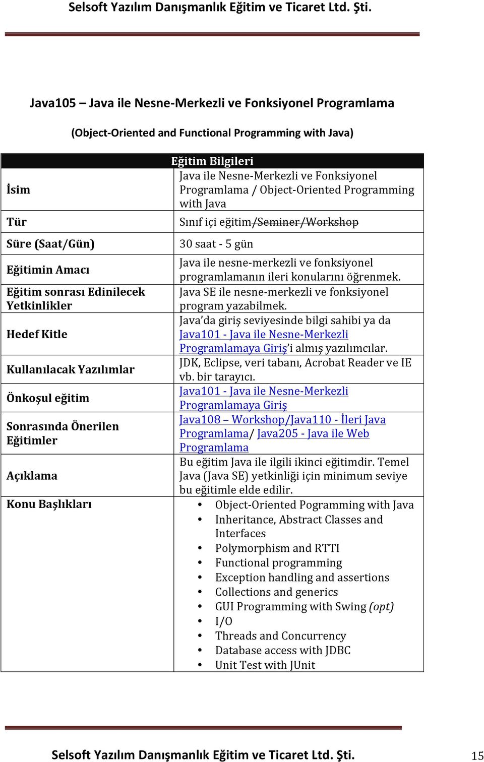 Java da giriş seviyesinde bilgi sahibi ya da Java101 - Java ile Nesne- Merkezli Programlamaya Giriş i almış yazılımcılar. JDK, Eclipse, veri tabanı, Acrobat Reader ve IE vb. bir tarayıcı.