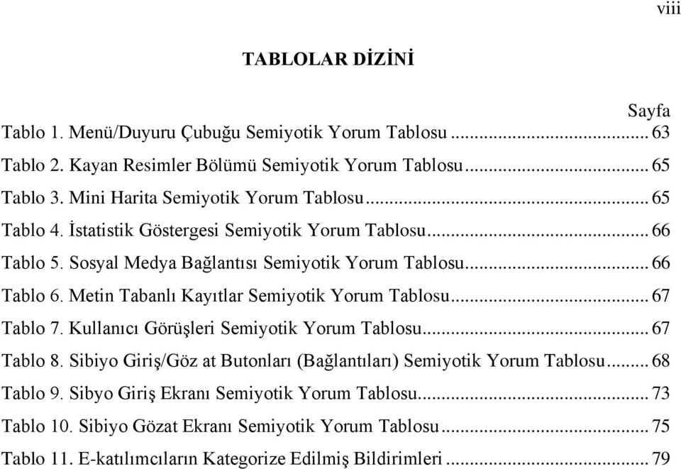 Metin Tabanlı Kayıtlar Semiyotik Yorum Tablosu... 67 Tablo 7. Kullanıcı Görüşleri Semiyotik Yorum Tablosu... 67 Tablo 8.