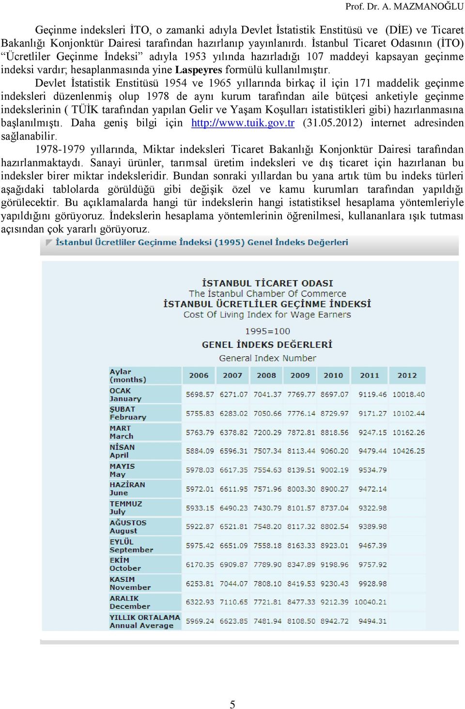 Devlet İstatistik Estitüsü 1954 ve 1965 yıllarıda birkaç il içi 171 maddelik geçime ideksleri düzelemiş olu 1978 de ayı kurum tarafıda aile bütçesi aketiyle geçime idekslerii ( TÜİK tarafıda yaıla