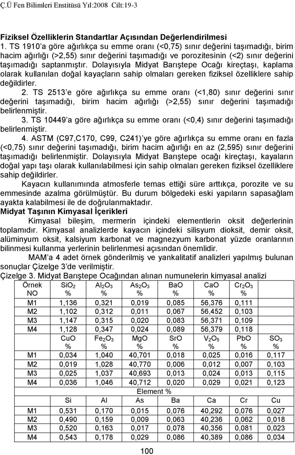 Dolayısıyla Midyat Barıştepe Ocağı kireçtaşı, kaplama olarak kullanılan doğal kayaçların sahip olmaları gereken fiziksel özelliklere sahip değildirler. 2.