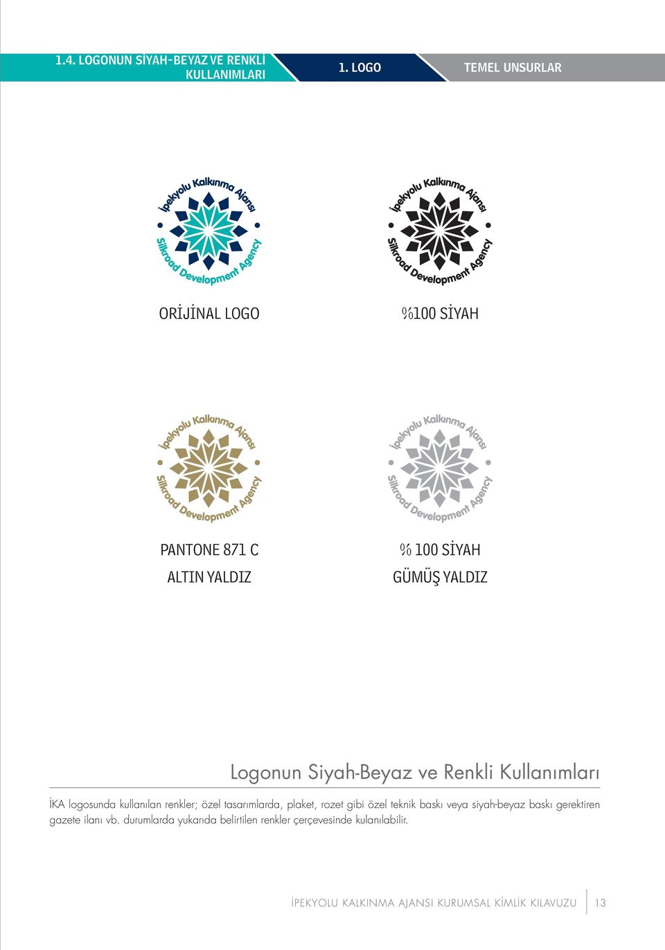 Siyah-Beyaz ve Renkli Kullanımları İKA logosunda kullanılan renkler; özel tasarımlarda, plaket, rozet gibi özel