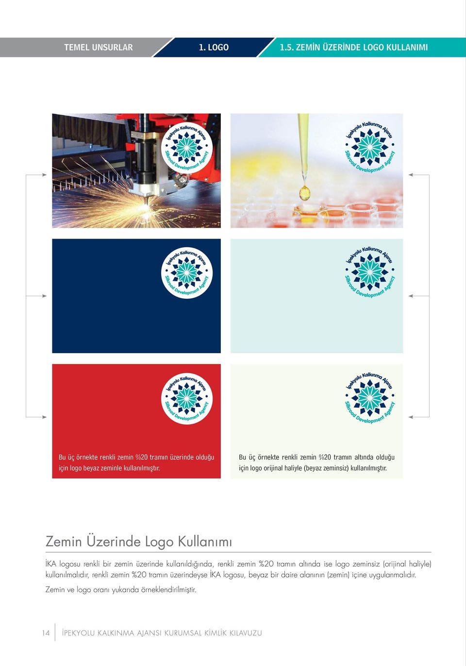 Zemin Üzerinde Logo Kullanımı İKA logosu renkli bir zemin üzerinde kullanıldığında, renkli zemin %20 tramın altında ise logo zeminsiz (orijinal haliyle)