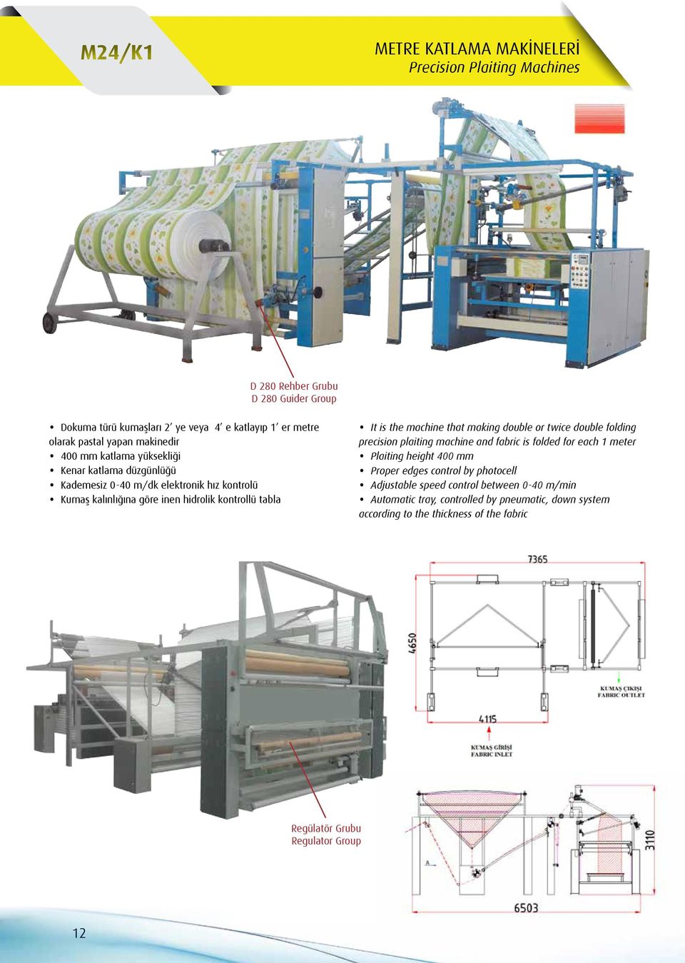 the machine that making double or twice double folding precision plaiting machine and fabric is folded for each 1 meter Plaiting height 400 mm Proper edges control by