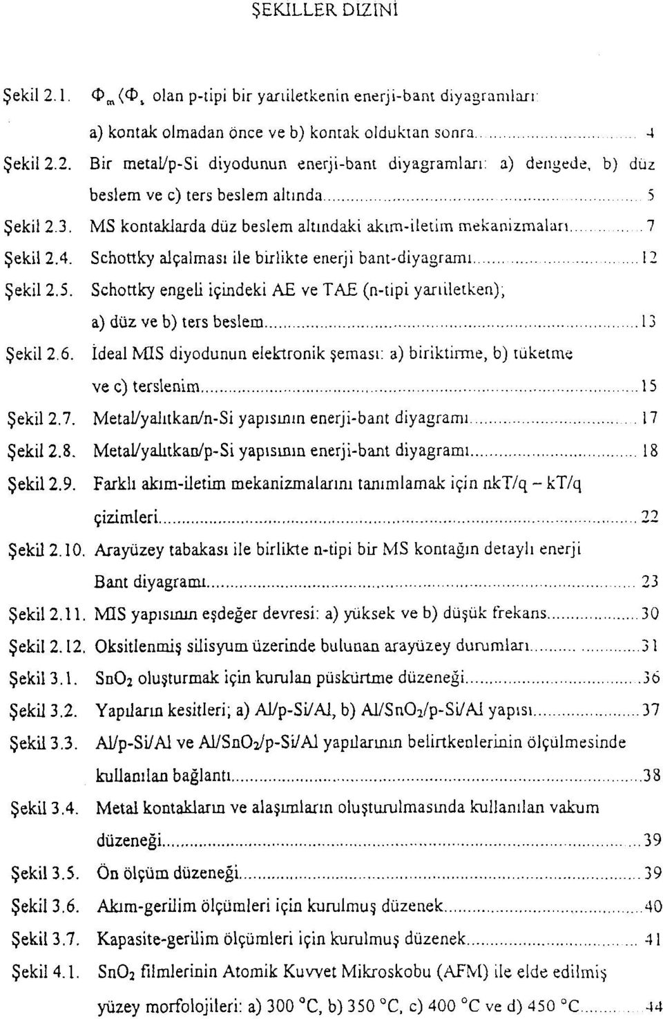 Schottky engeli içindeki AE ve TAE (n-tipi yarıiletken), a) düz ve b) ters beslem 13 Şekil 2.6. İdeal MİS diyodunun elektronik şeması: a) biriktirme, b) tüketme vec) terslenim 15 Şekil 2.7.