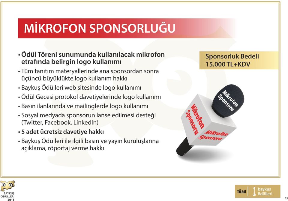 logo kullanımı Basın ilanlarında ve mailinglerde logo kullanımı Sosyal medyada sponsorun lanse edilmesi desteği (Twitter, Facebook,