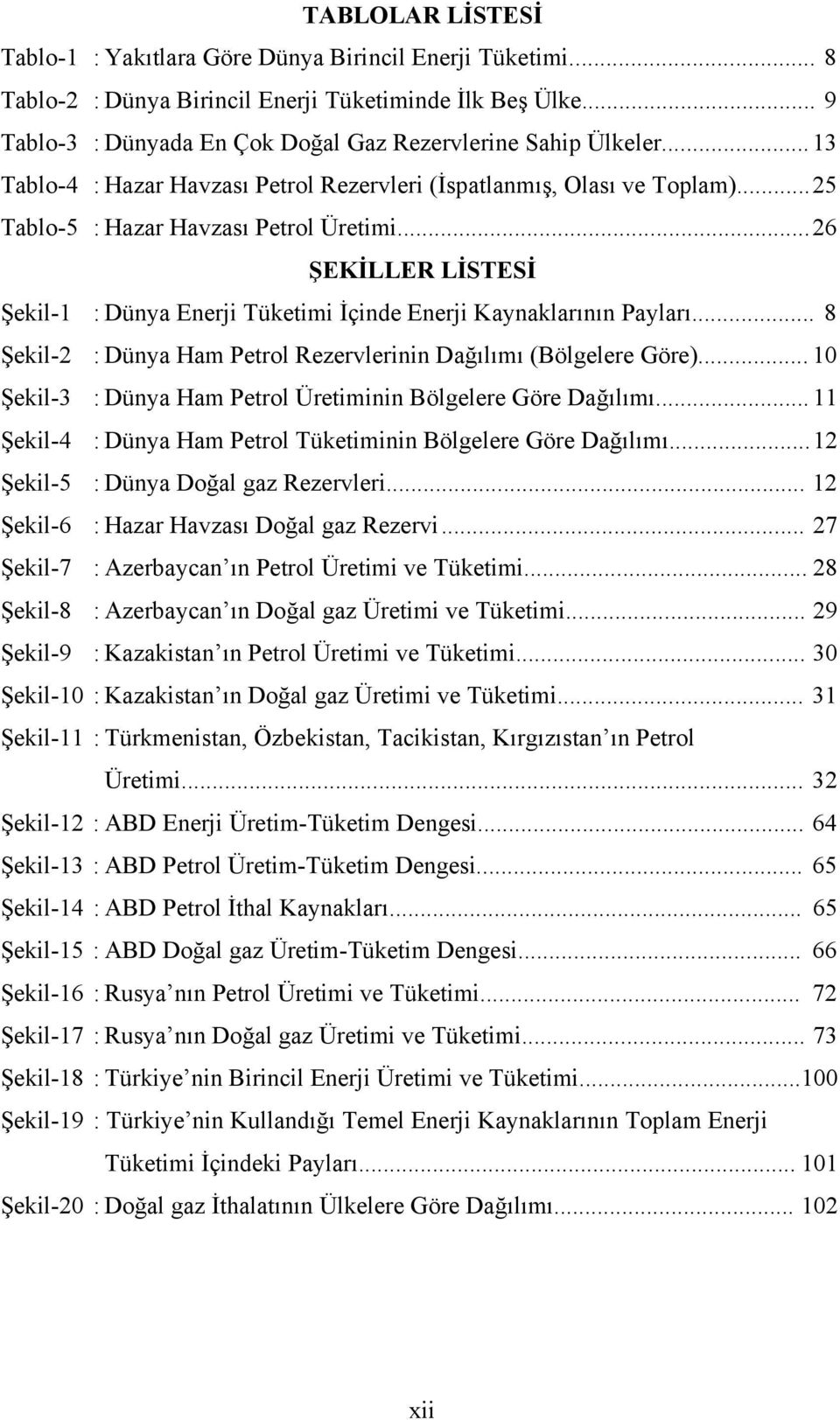 .. 26 ŞEKİLLER LİSTESİ Şekil-1 : Dünya Enerji Tüketimi İçinde Enerji Kaynaklarının Payları... 8 Şekil-2 : Dünya Ham Petrol Rezervlerinin Dağılımı (Bölgelere Göre).