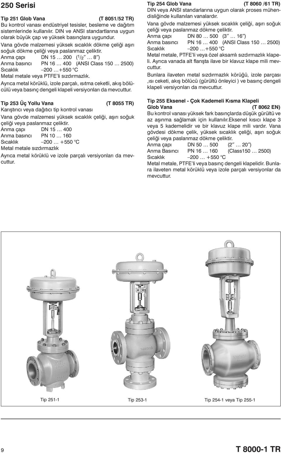 Anma çapý DN 15 200 ( 1 / 2 8 ) Anma basýncý PN 16 400 (ANSI Class 150 2500) Sýcaklýk 200 +550 Ñ Metal metale veya PTFE li sýzdýrmazlýk.