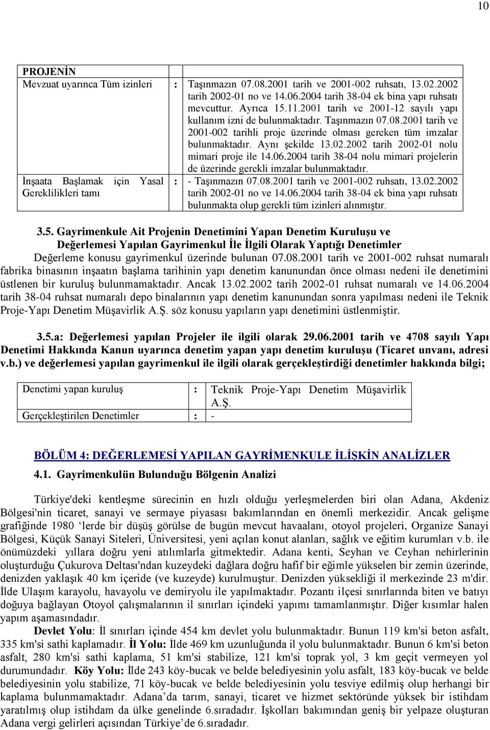 06.2004 tarih 38-04 nolu mimari projelerin de üzerinde gerekli imzalar bulunmaktadır. ĠnĢaata BaĢlamak için Yasal Gereklilikleri tamı : - TaĢınmazın 07.08.2001 tarih ve 2001-002 