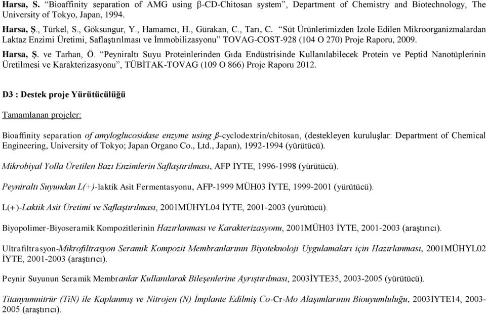 ve Tarhan, Ö. Peyniraltı Suyu Proteinlerinden Gıda Endüstrisinde Kullanılabilecek Protein ve Peptid Nanotüplerinin Üretilmesi ve Karakterizasyonu, TÜBİTAK-TOVAG (109 O 866) Proje Raporu 2012.