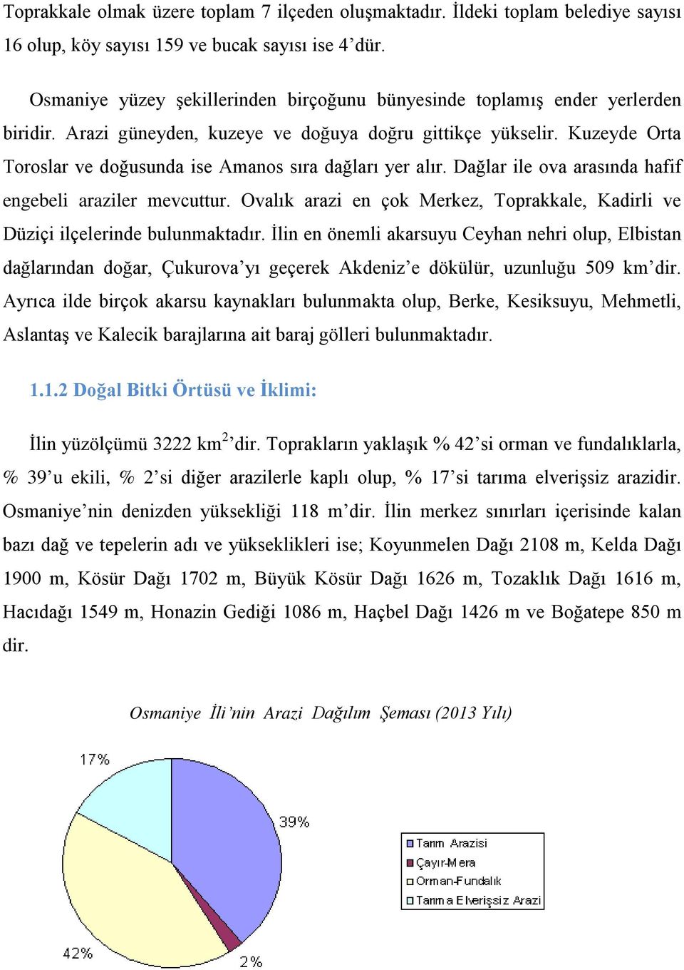 Kuzeyde Orta Toroslar ve doğusunda ise Amanos sıra dağları yer alır. Dağlar ile ova arasında hafif engebeli araziler mevcuttur.