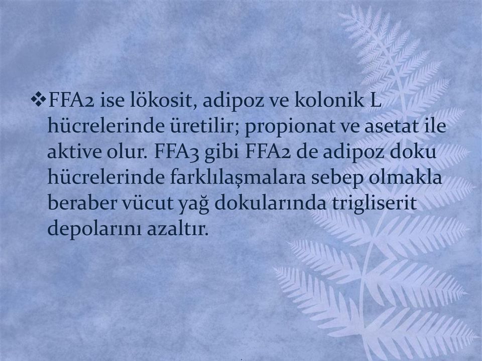 FFA3 gibi FFA2 de adipoz doku hücrelerinde