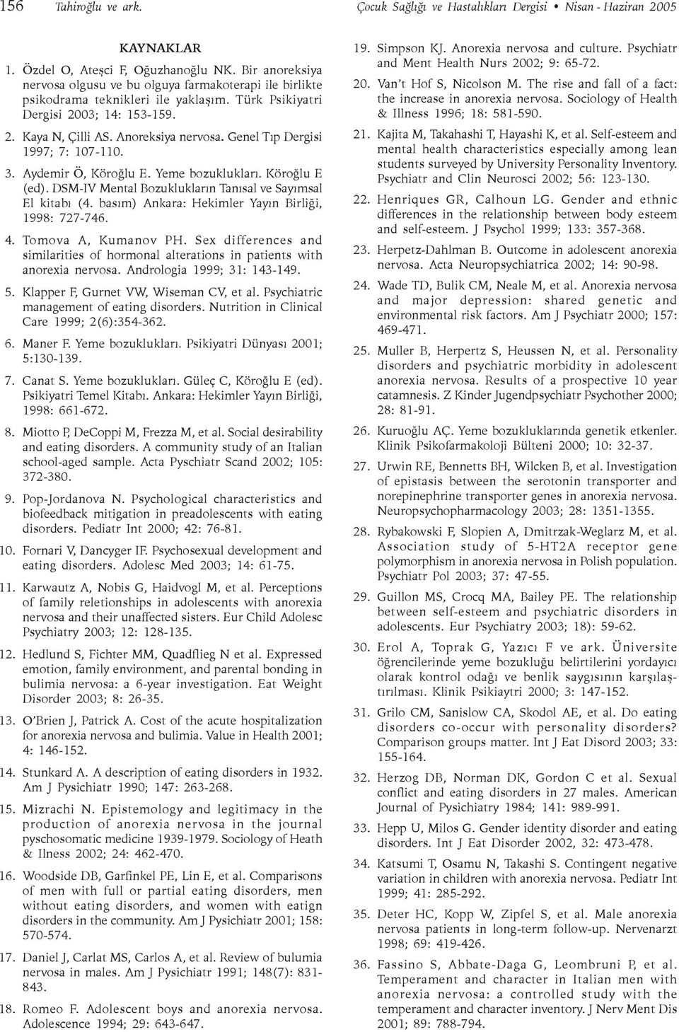 Genel Týp Dergisi 1997; 7: 107-110. 3. Aydemir Ö, Köroðlu E. Yeme bozukluklarý. Köroðlu E (ed). DSM-IV Mental Bozukluklarýn Tanýsal ve Sayýmsal El kitabý (4.