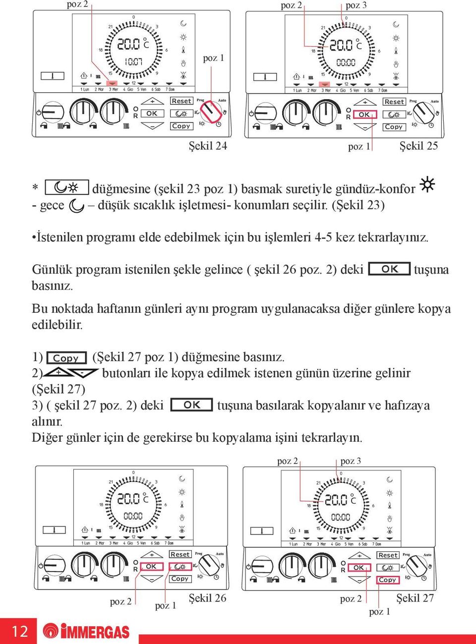 tuşuna Bu noktada haftanın günleri aynı program uygulanacaksa diğer günlere kopya edilebilir. 1) (Şekil 27 ) düğmesine basınız.