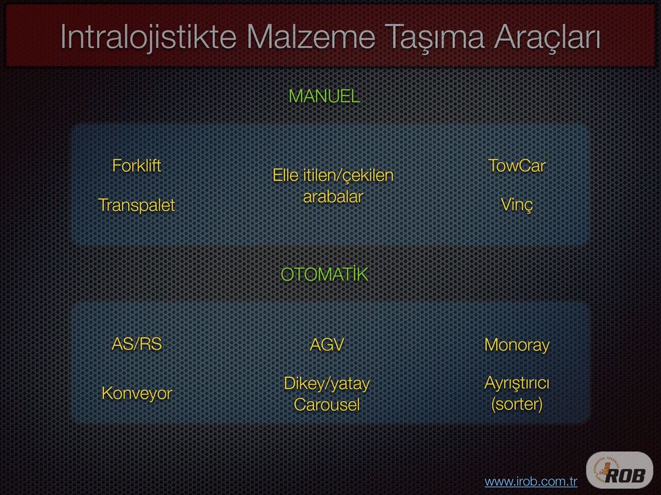 arabalar TowCar Vinç OTOMATİK AS/RS AGV