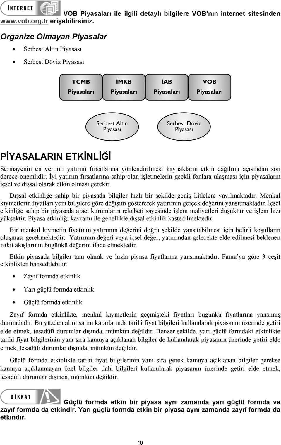 derece önemlidir. İyi yatırım fırsatlarına sahip olan işletmelerin geekli fonlara ulaşması için piyasaların içsel ve dışsal olarak etkin olması gerekir.