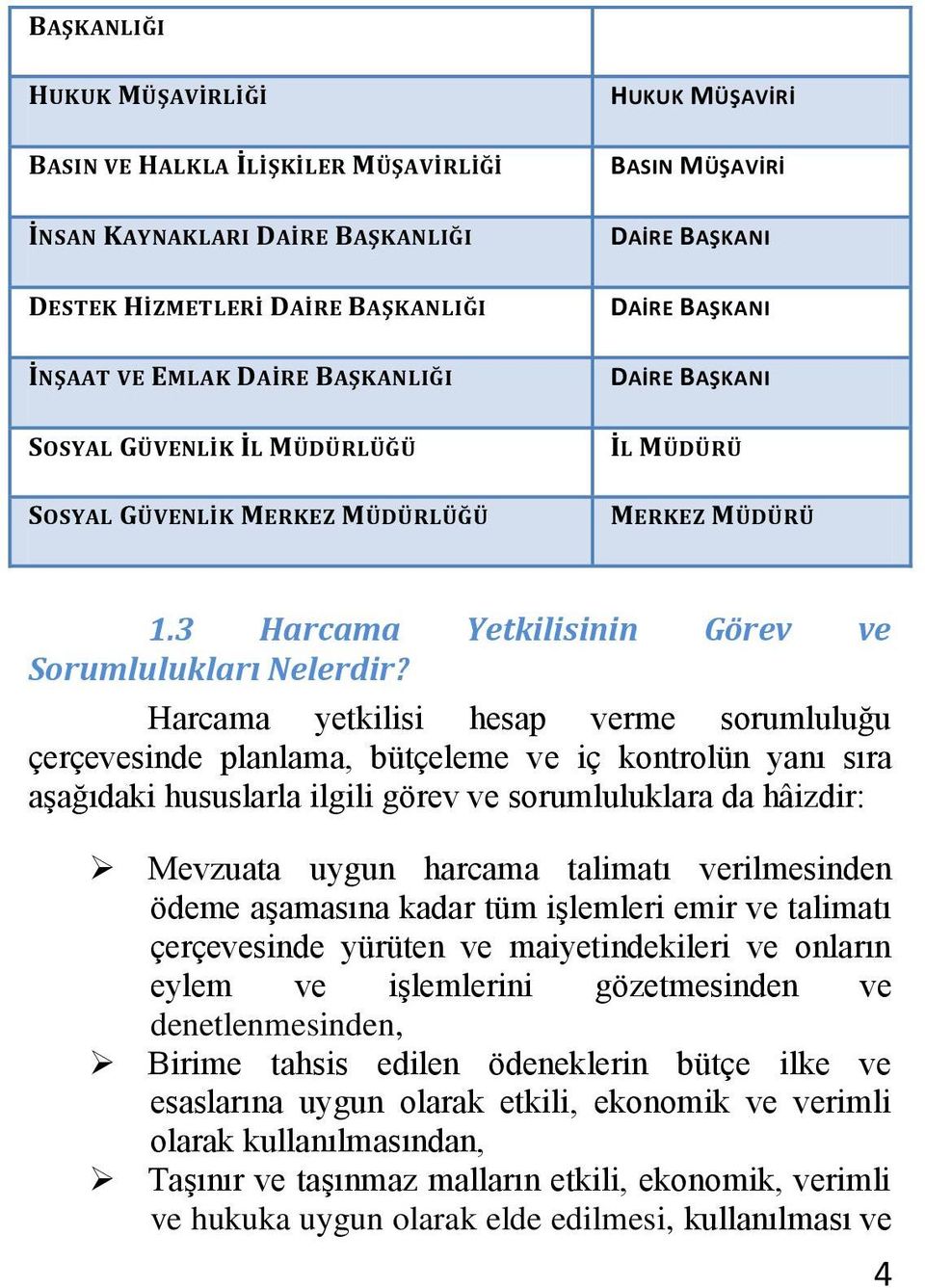 Harcama yetkilisi hesap verme sorumluluğu çerçevesinde planlama, bütçeleme ve iç kontrolün yanı sıra aşağıdaki hususlarla ilgili görev ve sorumluluklara da hâizdir: Mevzuata uygun harcama talimatı