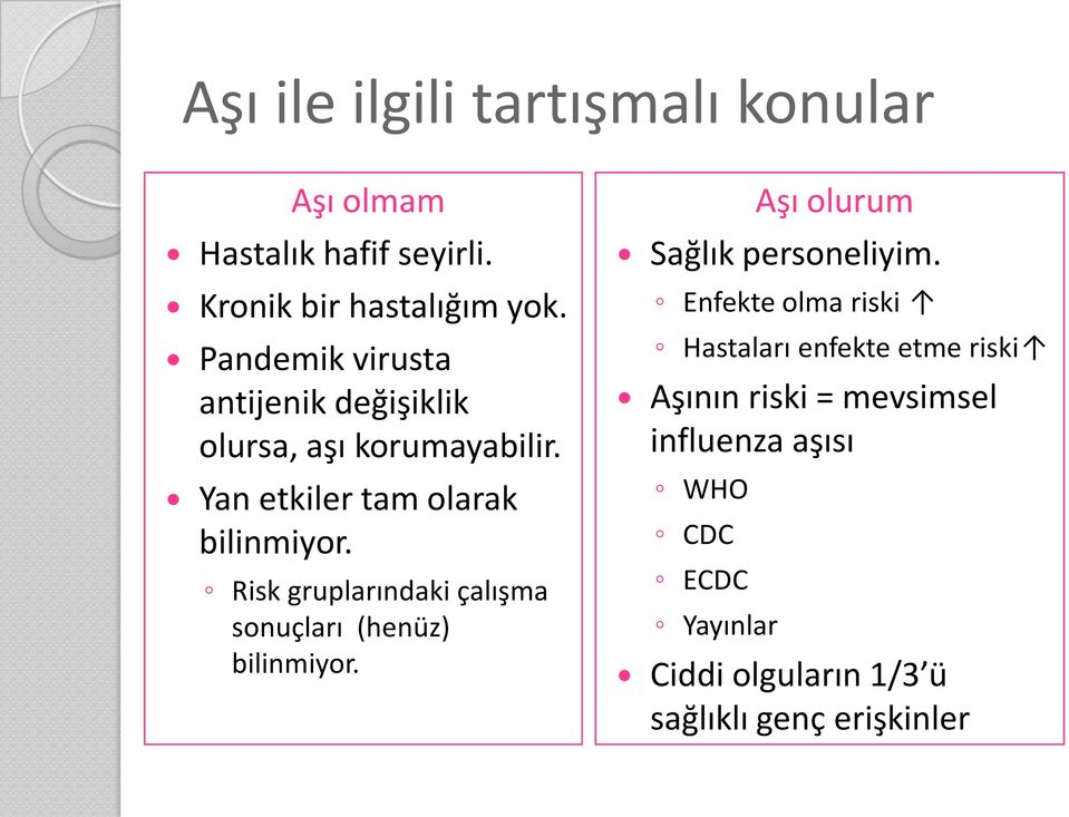 Risk gruplarındaki çalışma sonuçları (henüz) bilinmiyor. Aşı olurum Sağlık personeliyim.