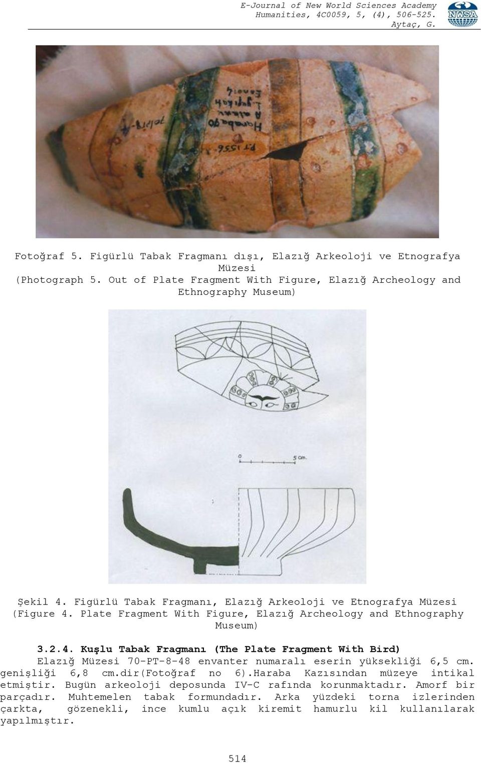 Plate Fragment With Figure, Elazığ Archeology and Ethnography Museum) 3.2.4.