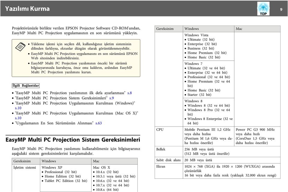 EsyMP Multi PC Projection uygulmsını en son sürümünü EPSON Web sitesinden indirebilirsiniz.