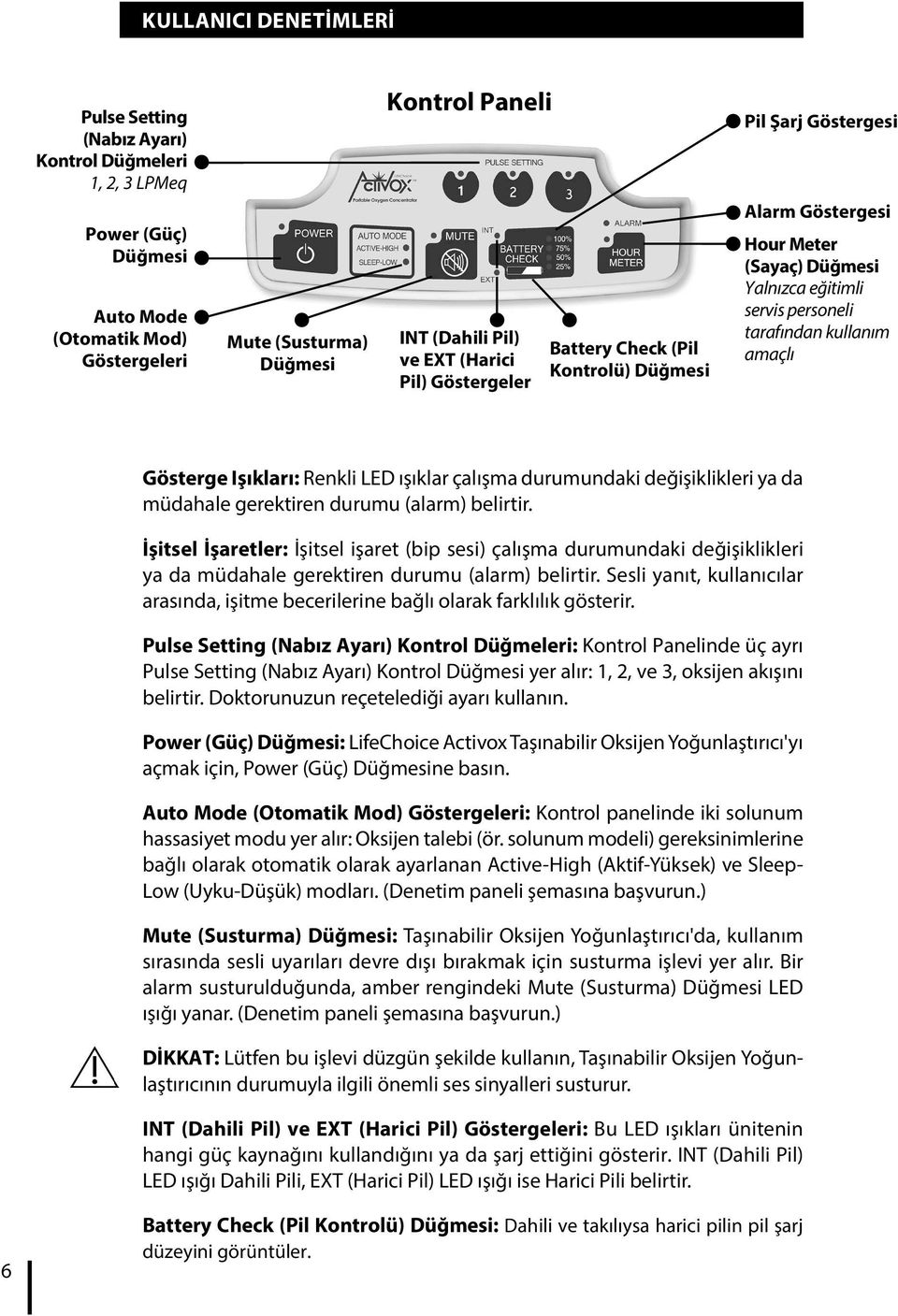 Gösterge Işıkları: Renkli LED ışıklar çalışma durumundaki değişiklikleri ya da müdahale gerektiren durumu (alarm) belirtir.