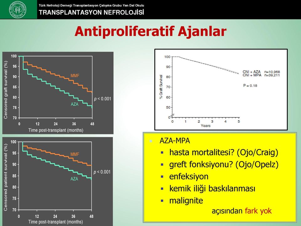 001 85 AZA 80 75 70 0 12 24 36 48 Time post-transplant (months) AZA-MPA hasta mortalitesi?