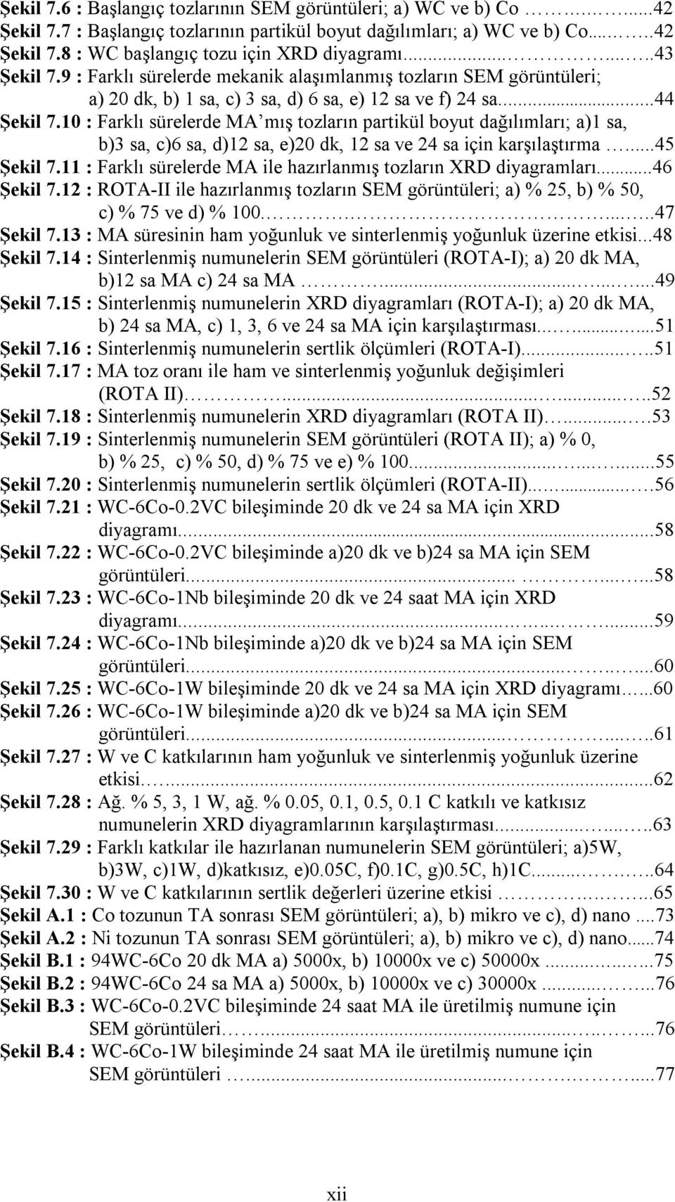 10 : Farklı sürelerde MA mış tozların partikül boyut dağılımları; a)1 sa, b)3 sa, c)6 sa, d)12 sa, e)20 dk, 12 sa ve 24 sa için karşılaştırma...45 Şekil 7.