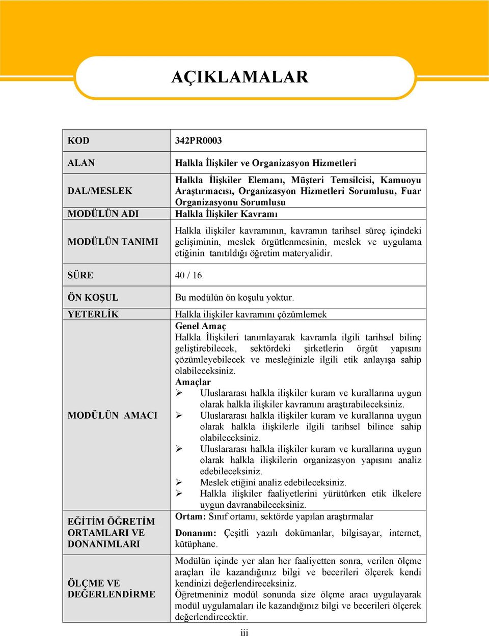 uygulama etiğinin tanıtıldığı öğretim materyalidir. SÜRE 40 / 16 ÖN KOŞUL YETERLİK MODÜLÜN AMACI EĞİTİM ÖĞRETİM ORTAMLARI VE DONANIMLARI ÖLÇME VE DEĞERLENDİRME Bu modülün ön koşulu yoktur.