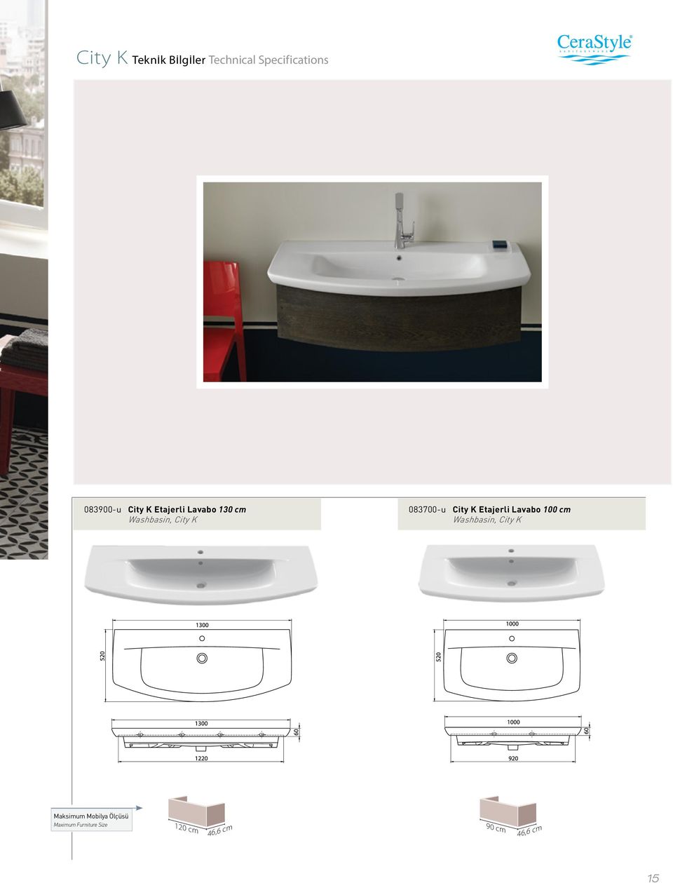 City K Etajerli Lavabo 100 cm Washbasin, City K Maksimum